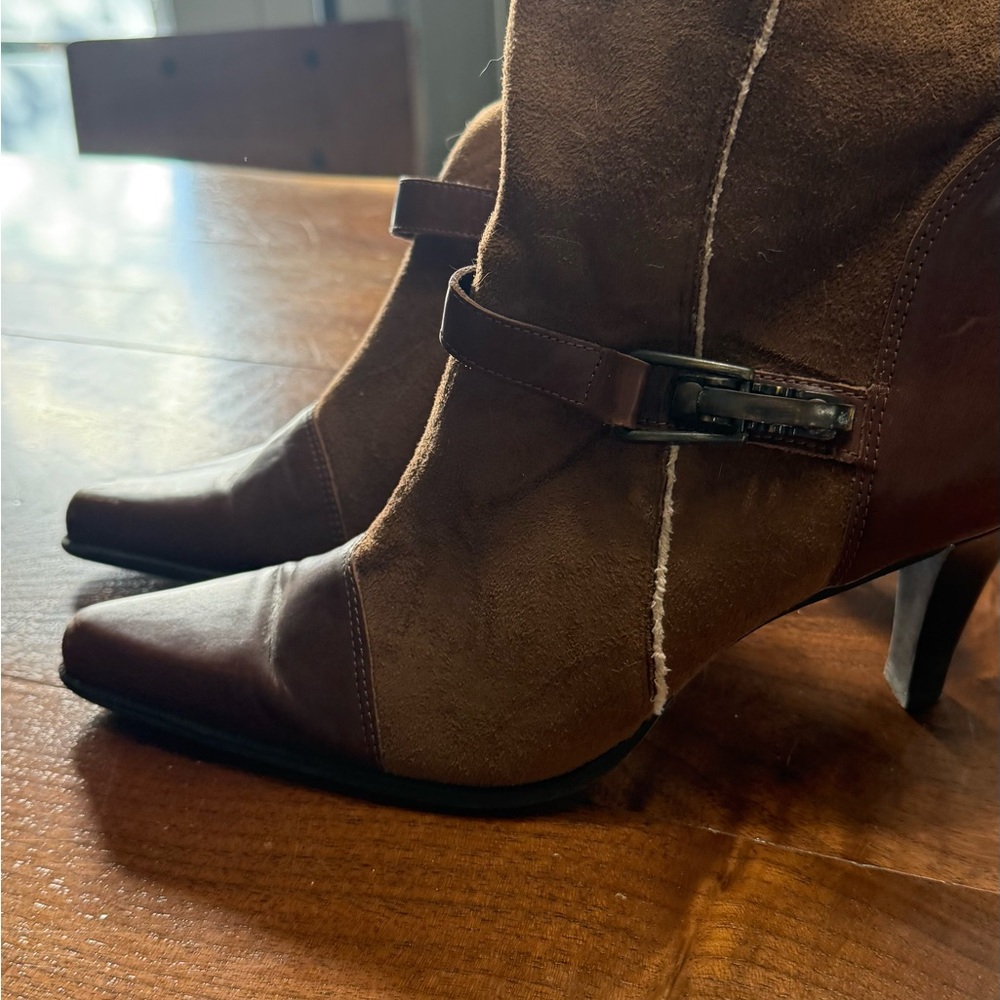 Franco Sarto Brown Suede and Leather Ankle Boots